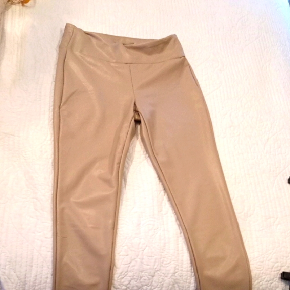 Beige Women's leather leggings